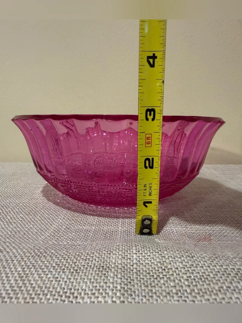 Vintage Pressed Glass Fruit Berry Bowl Cranberry Pink Scalloped Edge